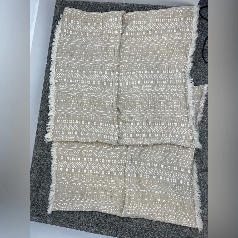 Anthropologie Tan and White Woven pillow case set of 2